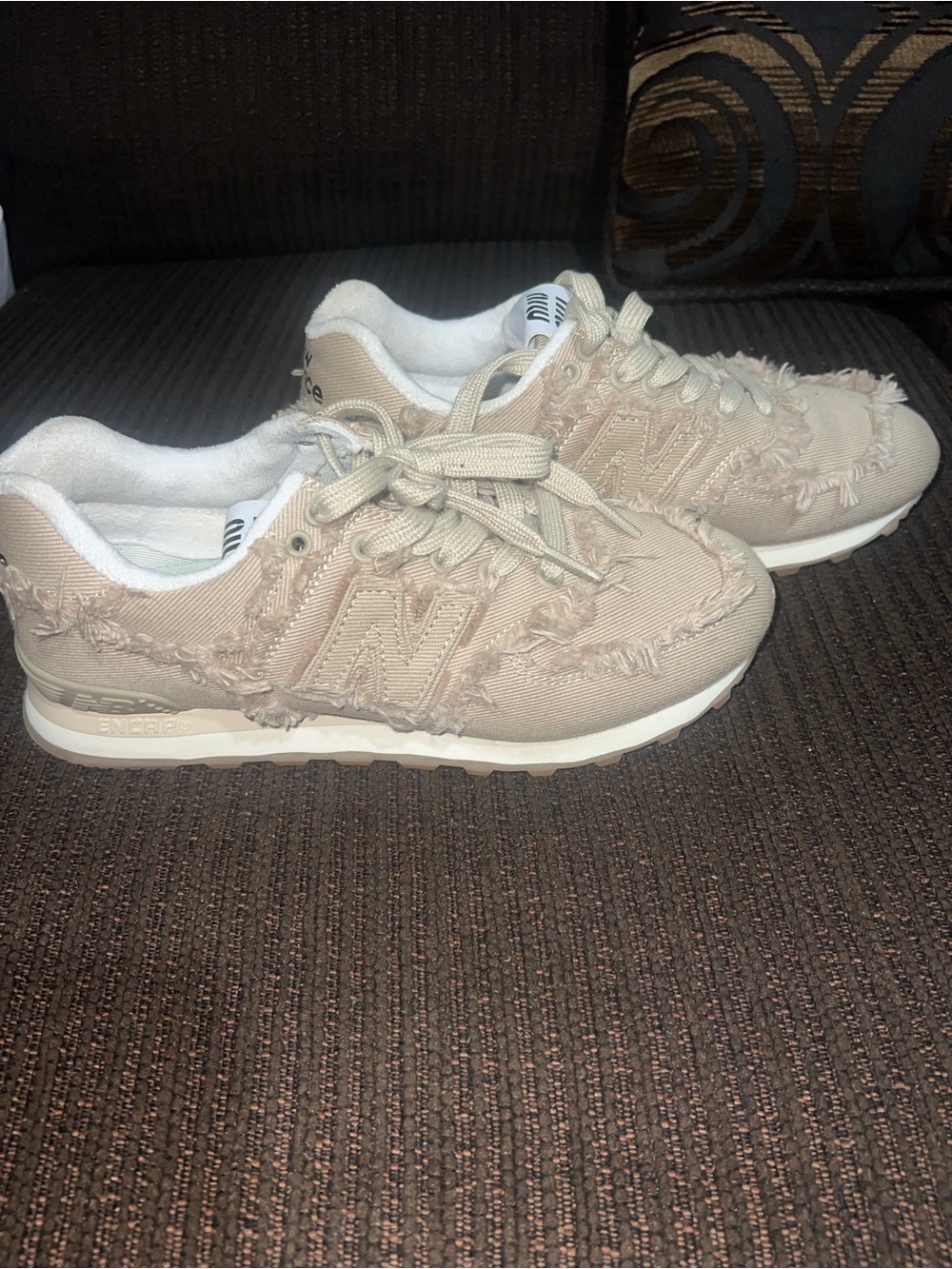 New Balance Women’s Beige Frayed Canvas 574 Sneaker